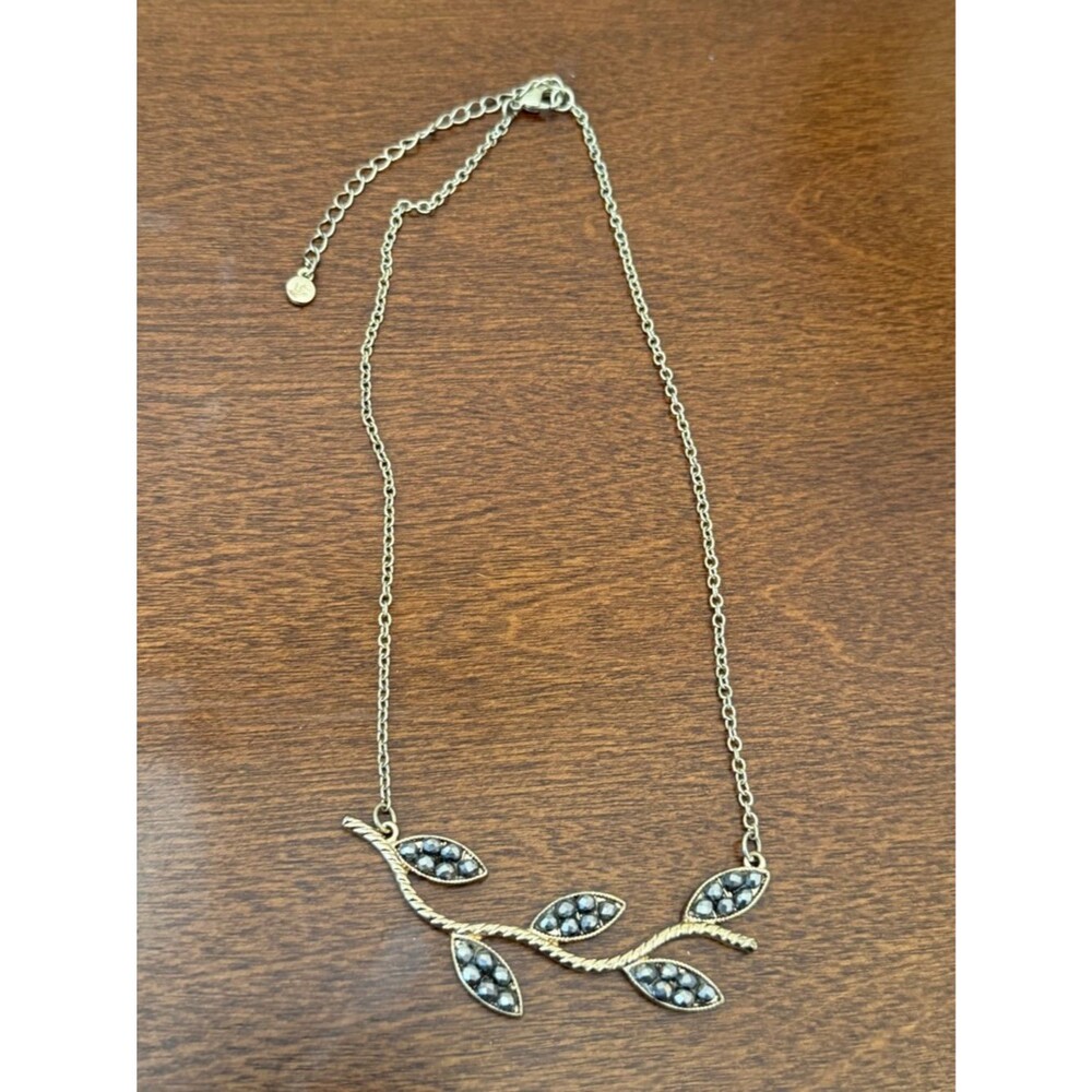 LC Lauren Conrad Leaf Branch Necklace Rose Gold Tone Rhinestone Accent